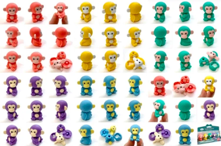 38455 Iwako Colorz Monkey -12 sets of 5 Erasers