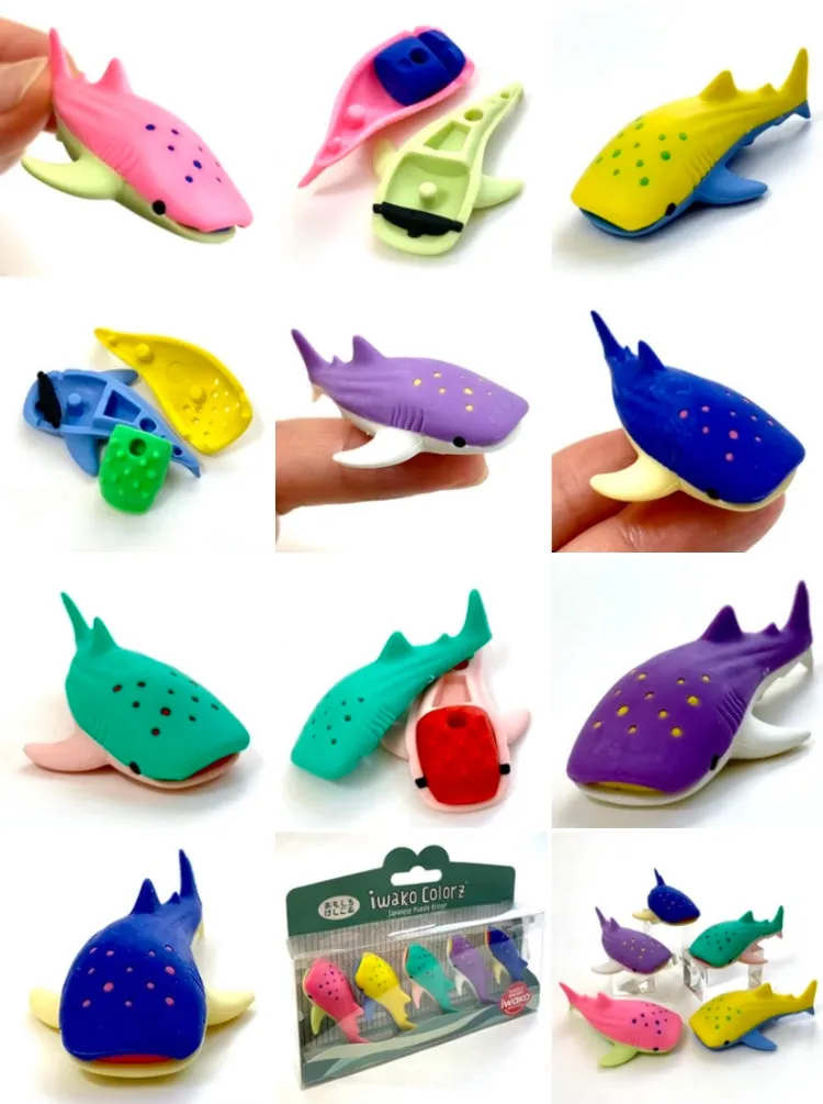 38456 Iwako Colorz Whale Sharks-12 sets of 5 Erasers