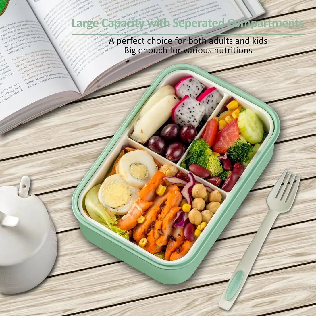 Bento Boxes for All Ages - 1100 ML Capacity Lunch Box with Spoon & Fork for Kids and Adults