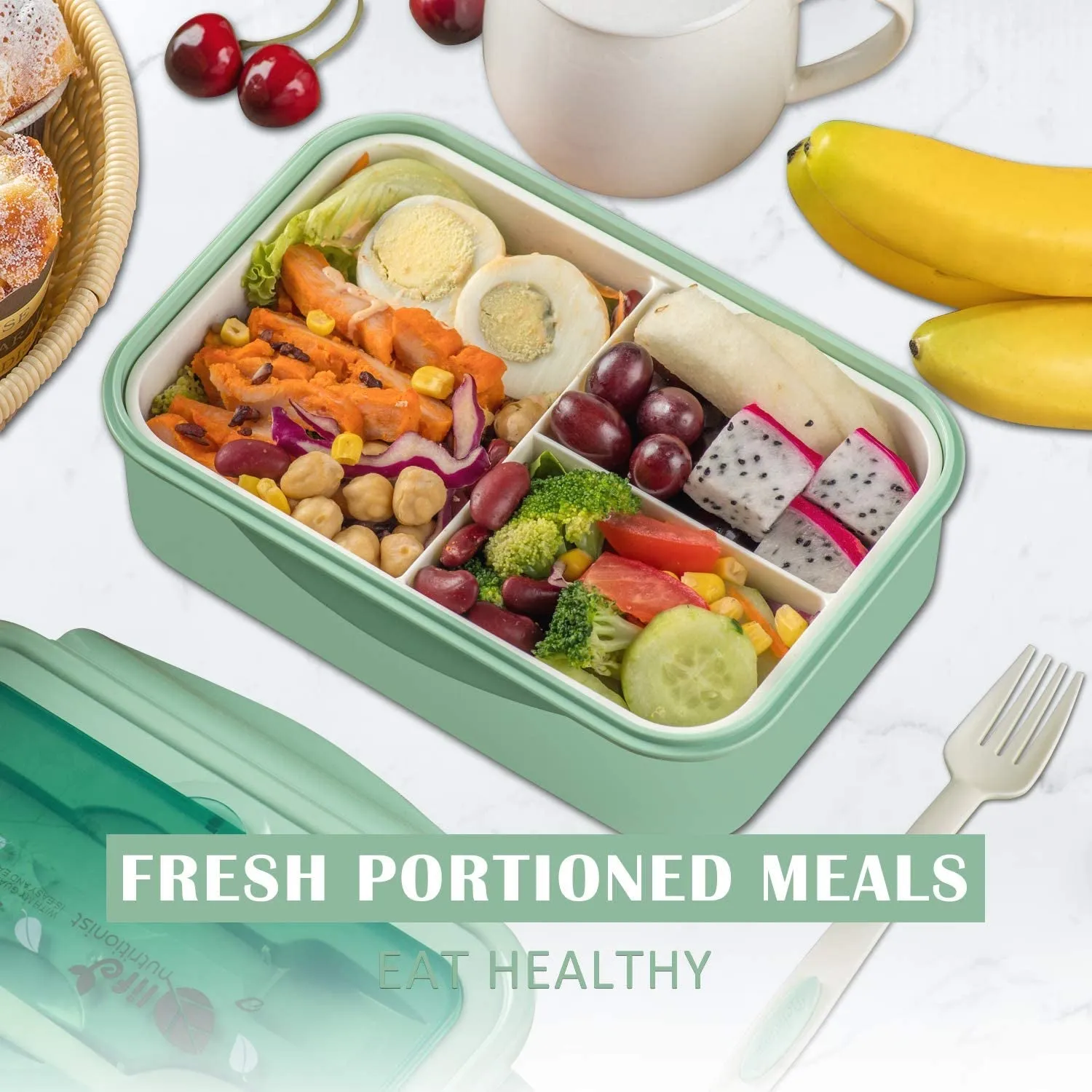 Bento Boxes for All Ages - 1100 ML Capacity Lunch Box with Spoon & Fork for Kids and Adults