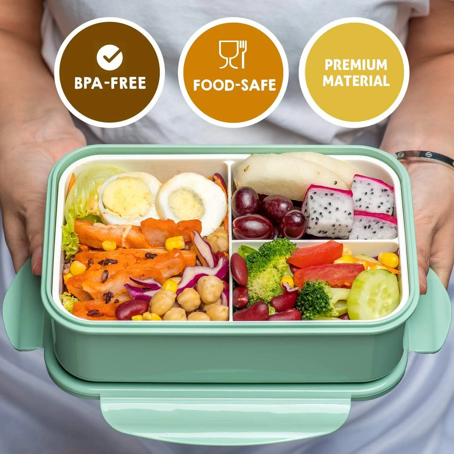 Bento Boxes for All Ages - 1100 ML Capacity Lunch Box with Spoon & Fork for Kids and Adults