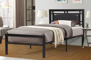 Black Metal platform bed - leatherette headboard