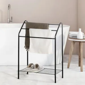 Freestanding Towel Rack With Bottom Shelf,Black