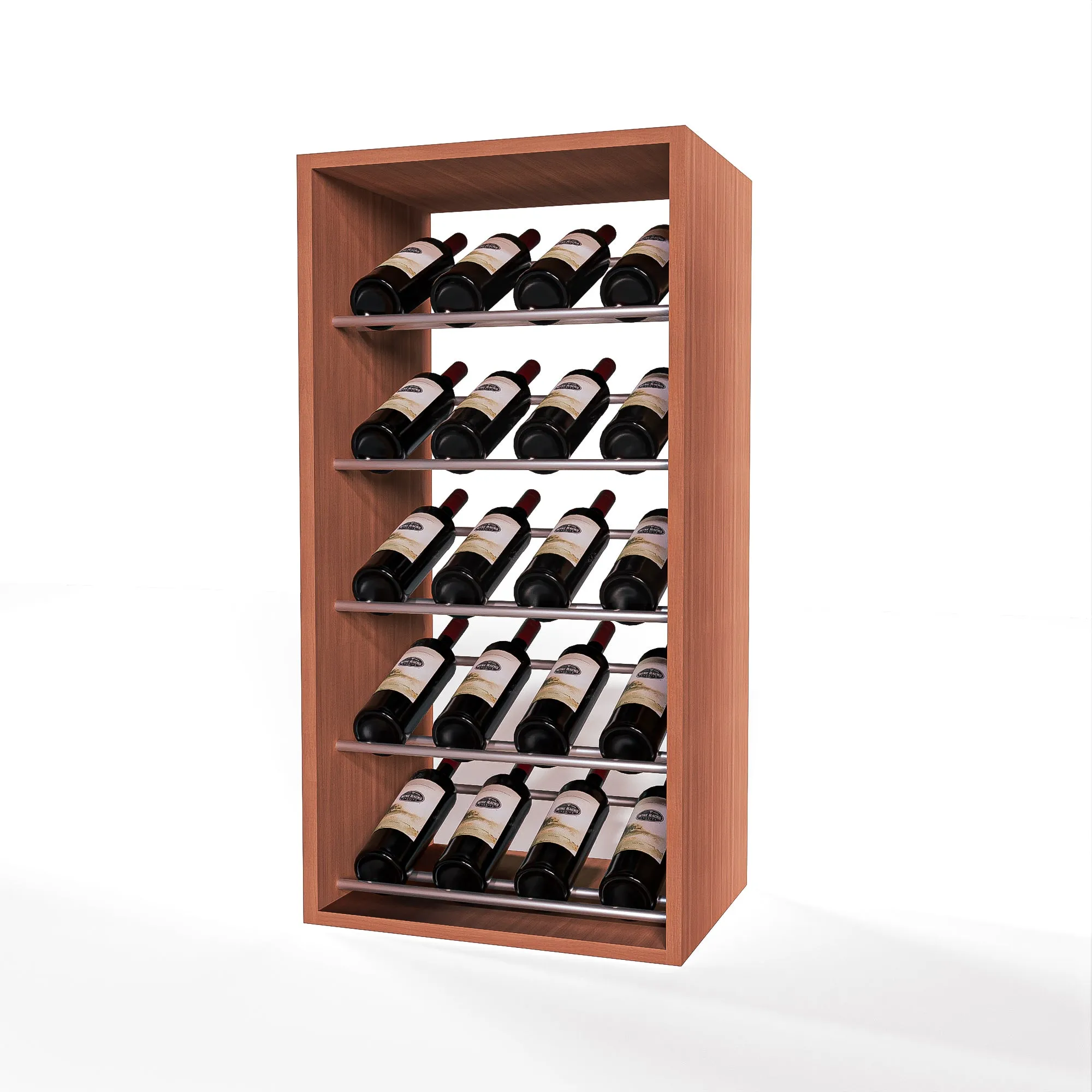 GrandCellar - 4 Column Full-Depth Label-Forward Wine Base Display - 36" - Silver Metal Rods
