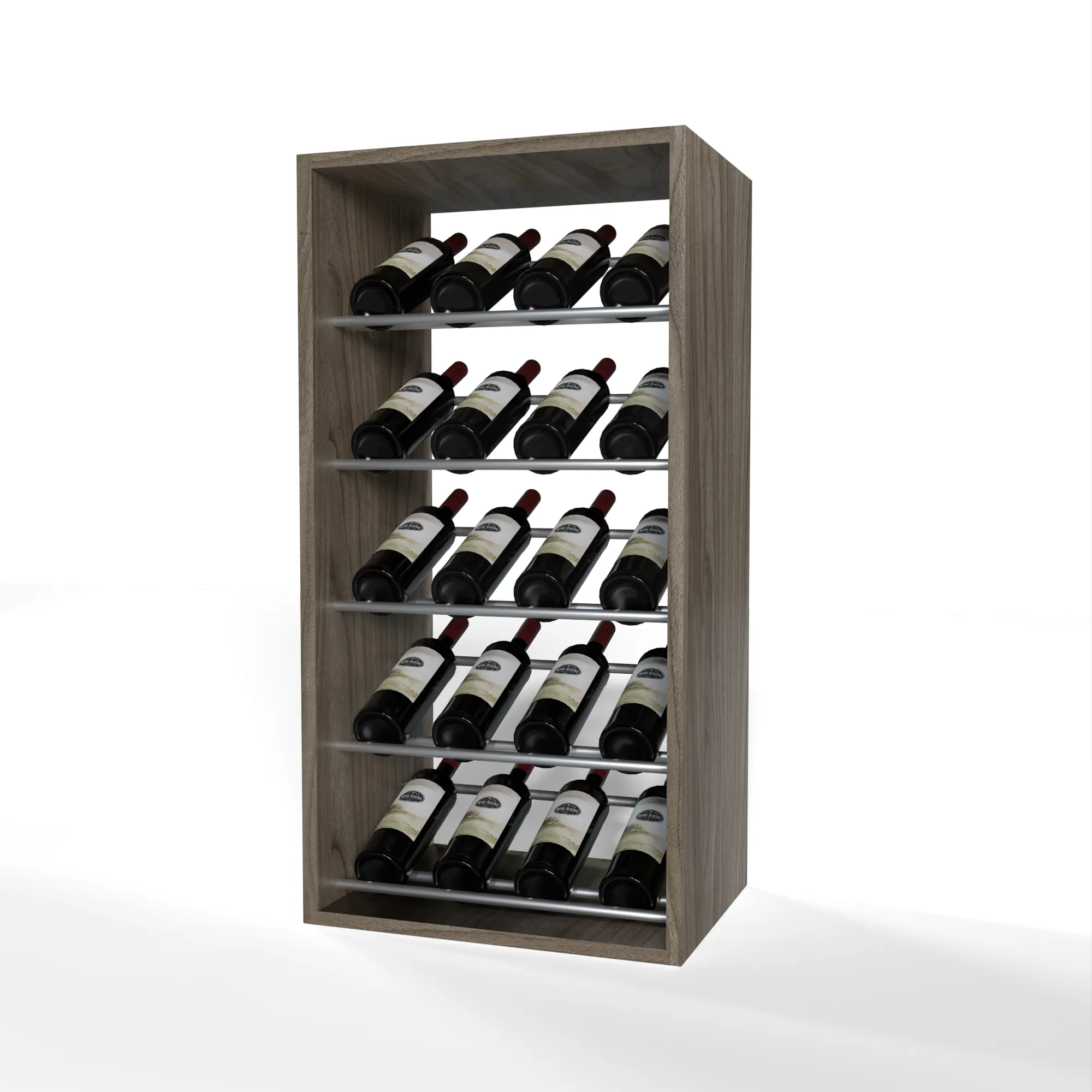 GrandCellar - 4 Column Full-Depth Label-Forward Wine Base Display - 36" - Silver Metal Rods