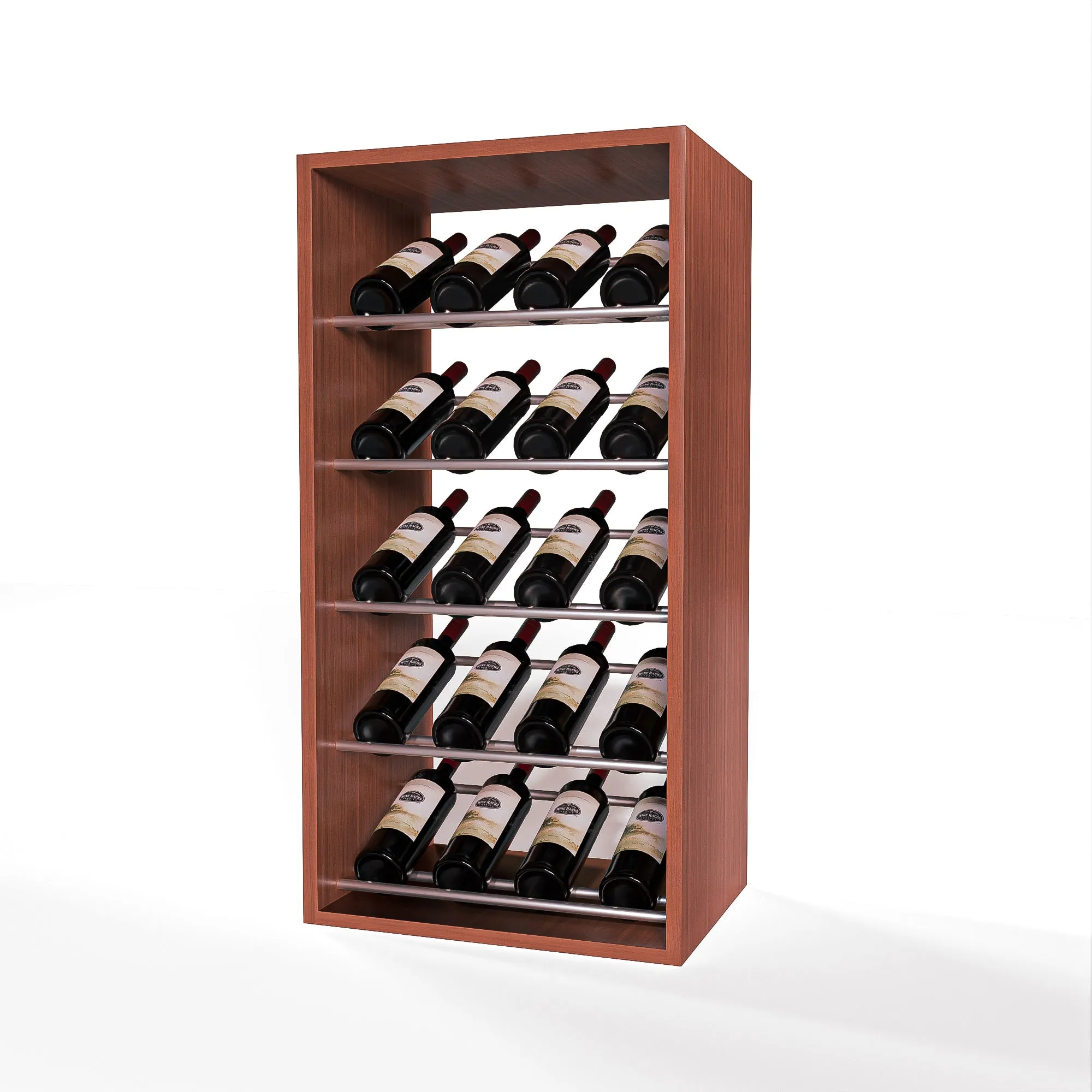 GrandCellar - 4 Column Full-Depth Label-Forward Wine Base Display - 36" - Silver Metal Rods