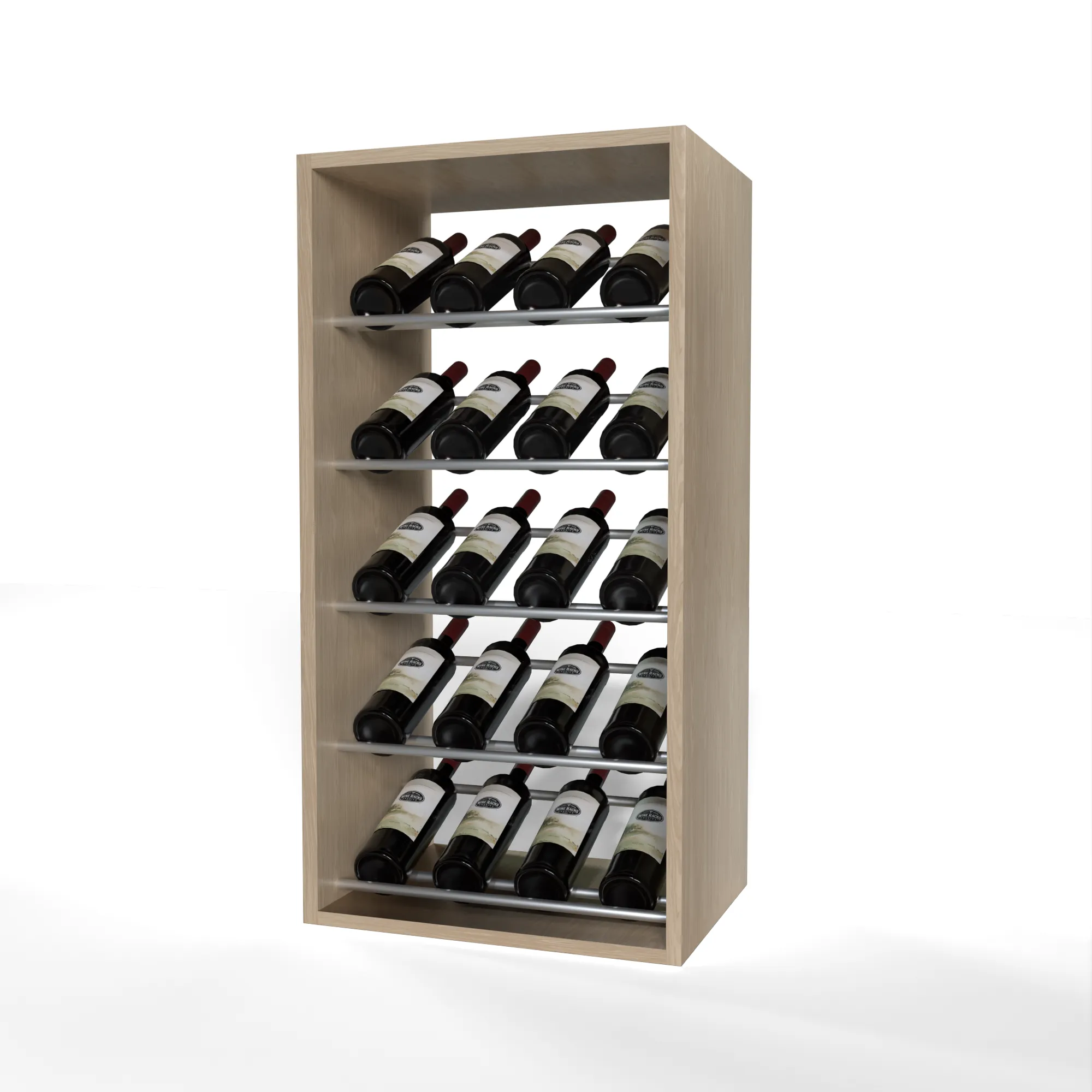 GrandCellar - 4 Column Full-Depth Label-Forward Wine Base Display - 36" - Silver Metal Rods