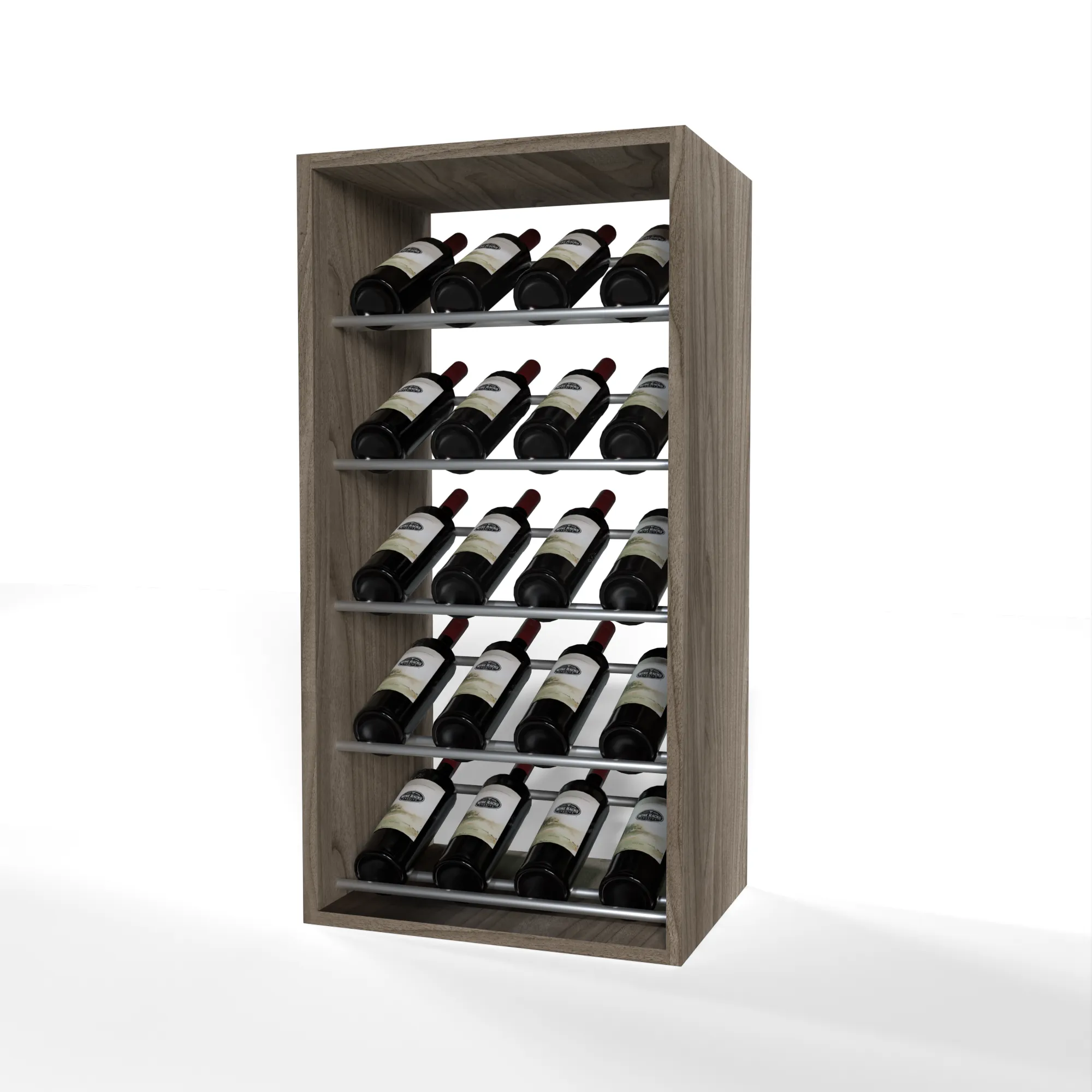 GrandCellar - 4 Column Full-Depth Label-Forward Wine Base Display - 36" - Silver Metal Rods