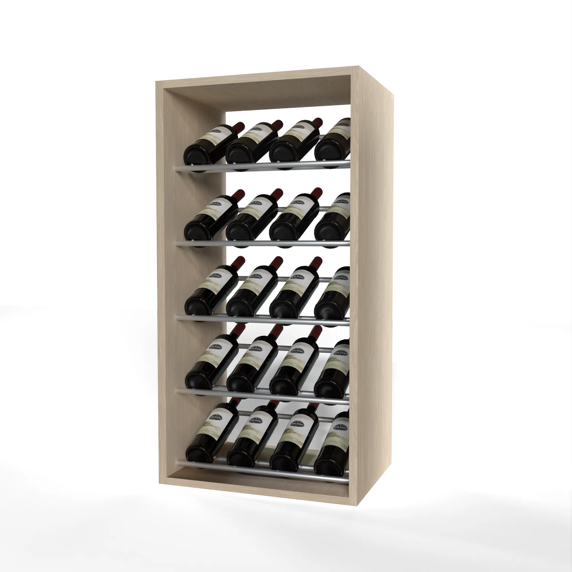 GrandCellar - 4 Column Full-Depth Label-Forward Wine Base Display - 36" - Silver Metal Rods
