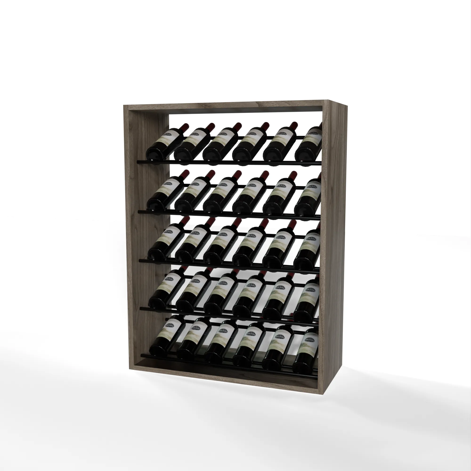 GrandCellar - 6 Column Full-Depth Label-Forward Wine Base Display - 36" - Black Metal Rods