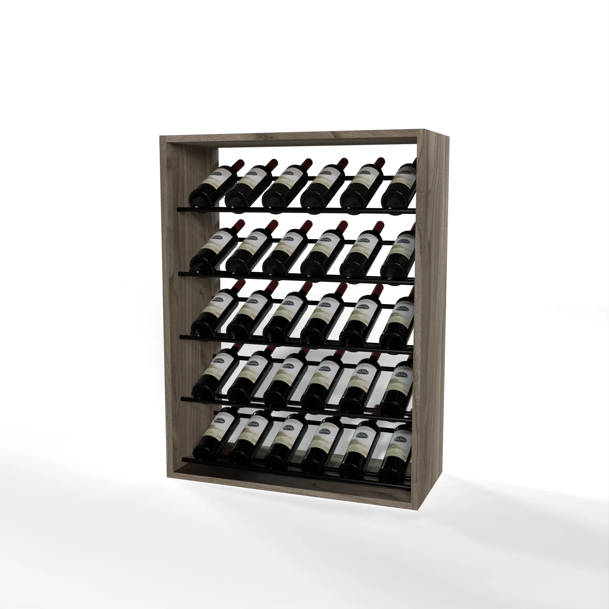 GrandCellar - 6 Column Full-Depth Label-Forward Wine Base Display - 36" - Black Metal Rods