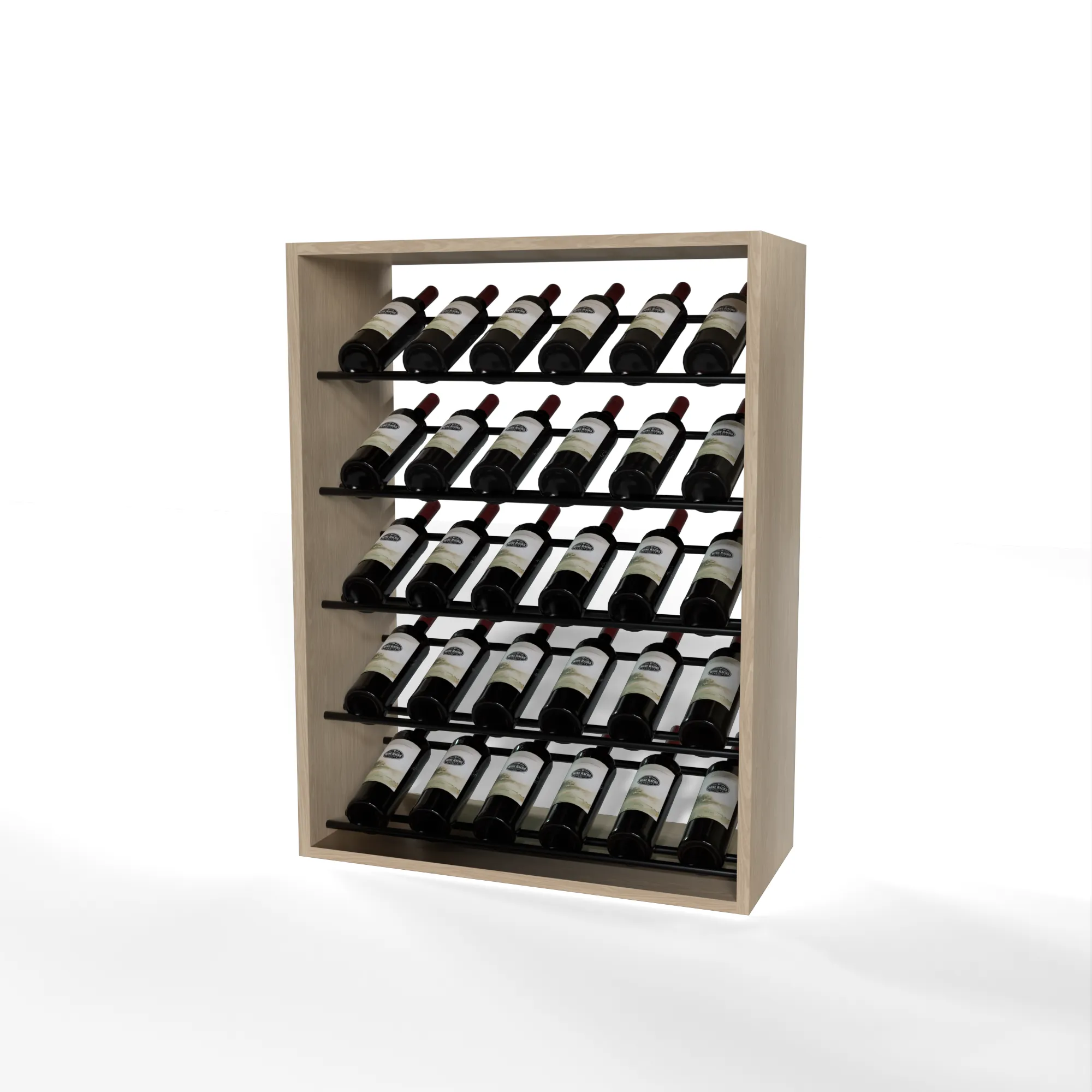 GrandCellar - 6 Column Full-Depth Label-Forward Wine Base Display - 36" - Black Metal Rods