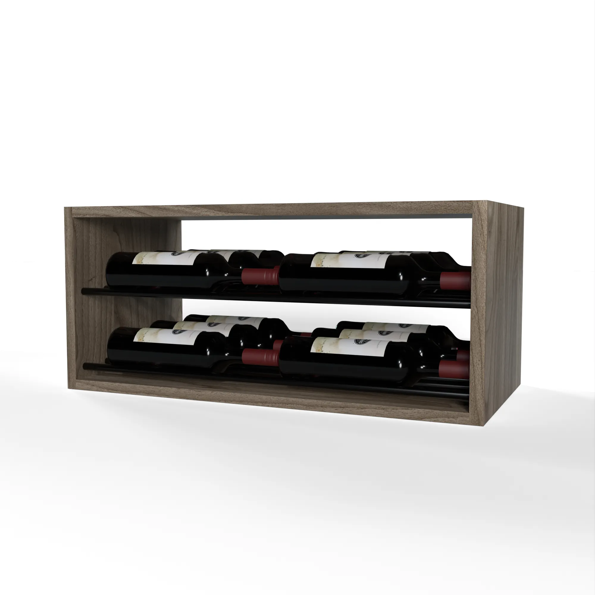 GrandCellar™ - 6 Column Horizontal Label-Forward Wine Display - 12" - Black Metal Rods