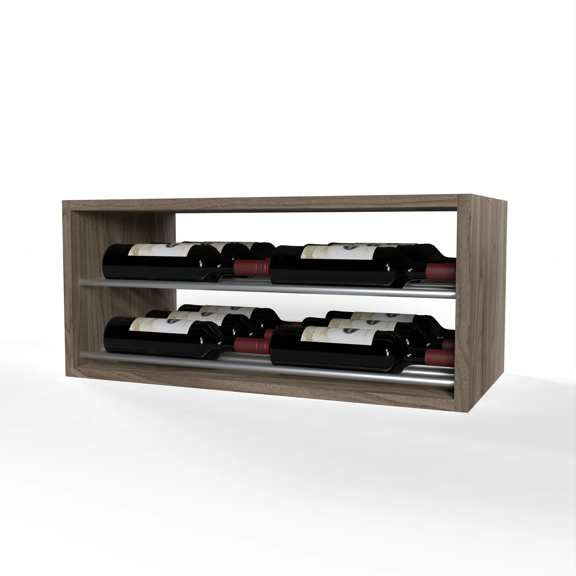 GrandCellar™ - 6 Column Horizontal Label-Forward Wine Display - 12"- Silver Metal Rods