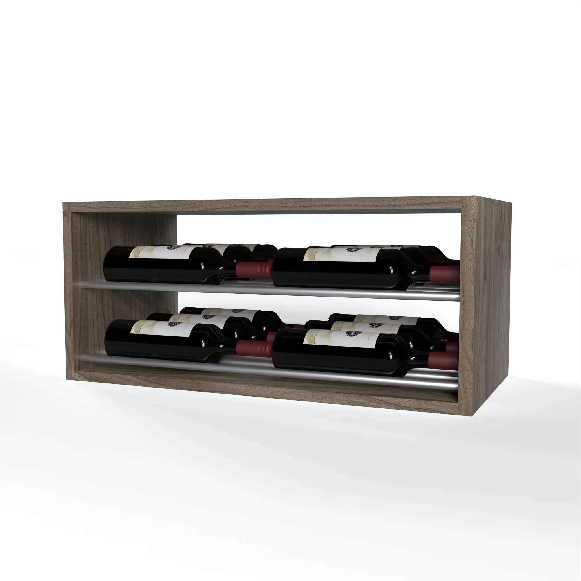 GrandCellar™ - 6 Column Horizontal Label-Forward Wine Display - 12"- Silver Metal Rods