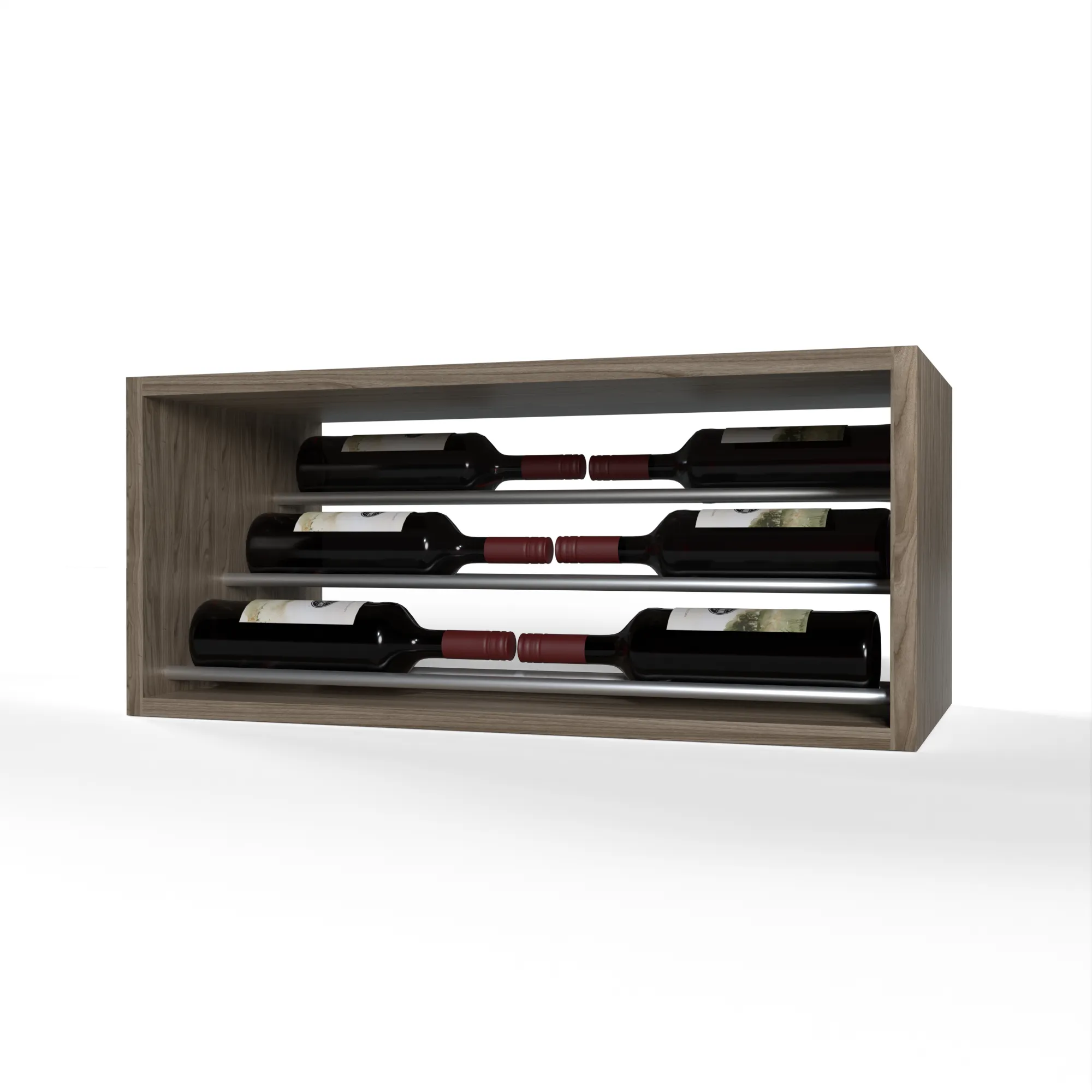 GrandCellar™ - 6 Column Waterfall Label-Forward Wine Display - 12" - Silver Metal Rods