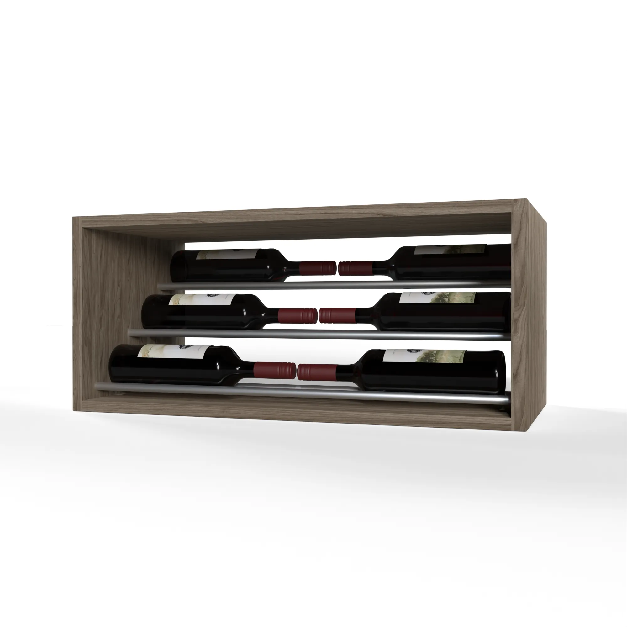 GrandCellar™ - 6 Column Waterfall Label-Forward Wine Display - 12" - Silver Metal Rods