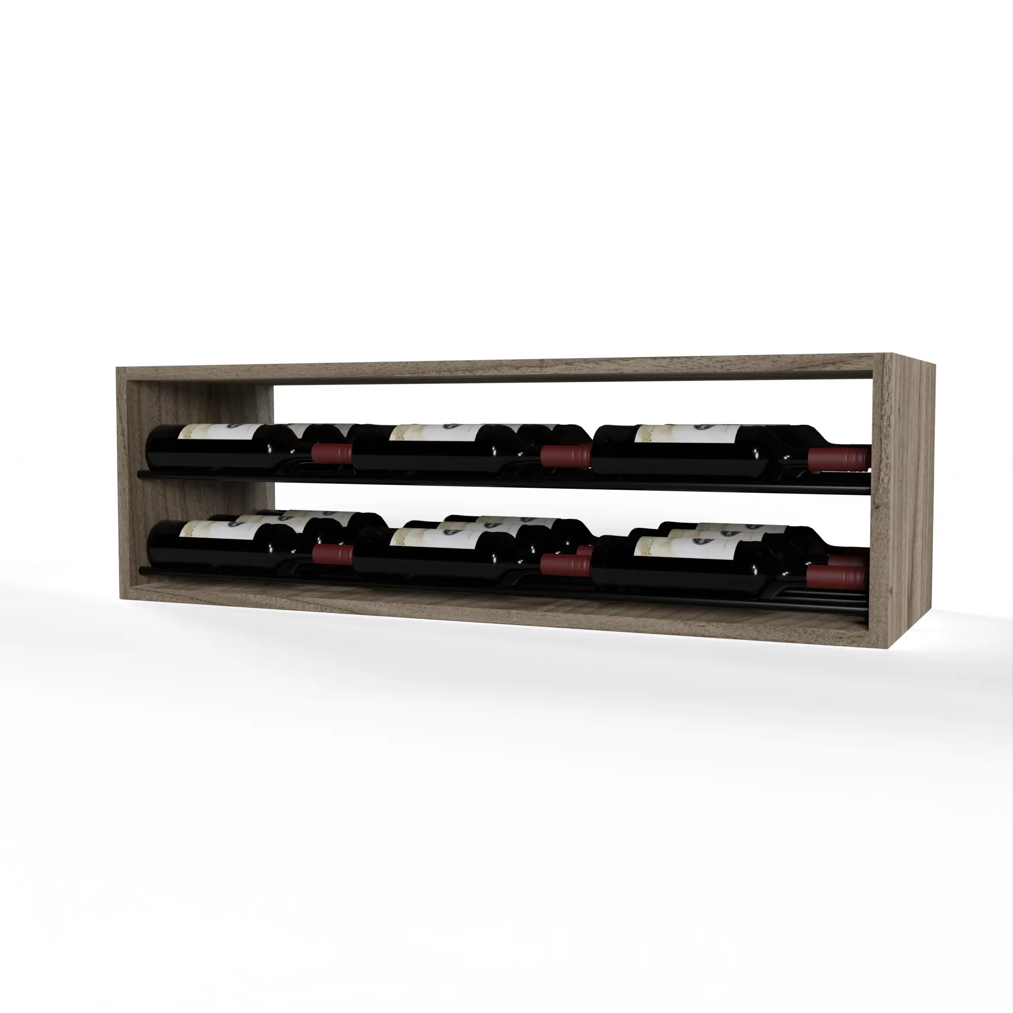 GrandCellar™ - 8 Column Horizontal Label-Forward Wine Display - 12" - Black Metal Rods
