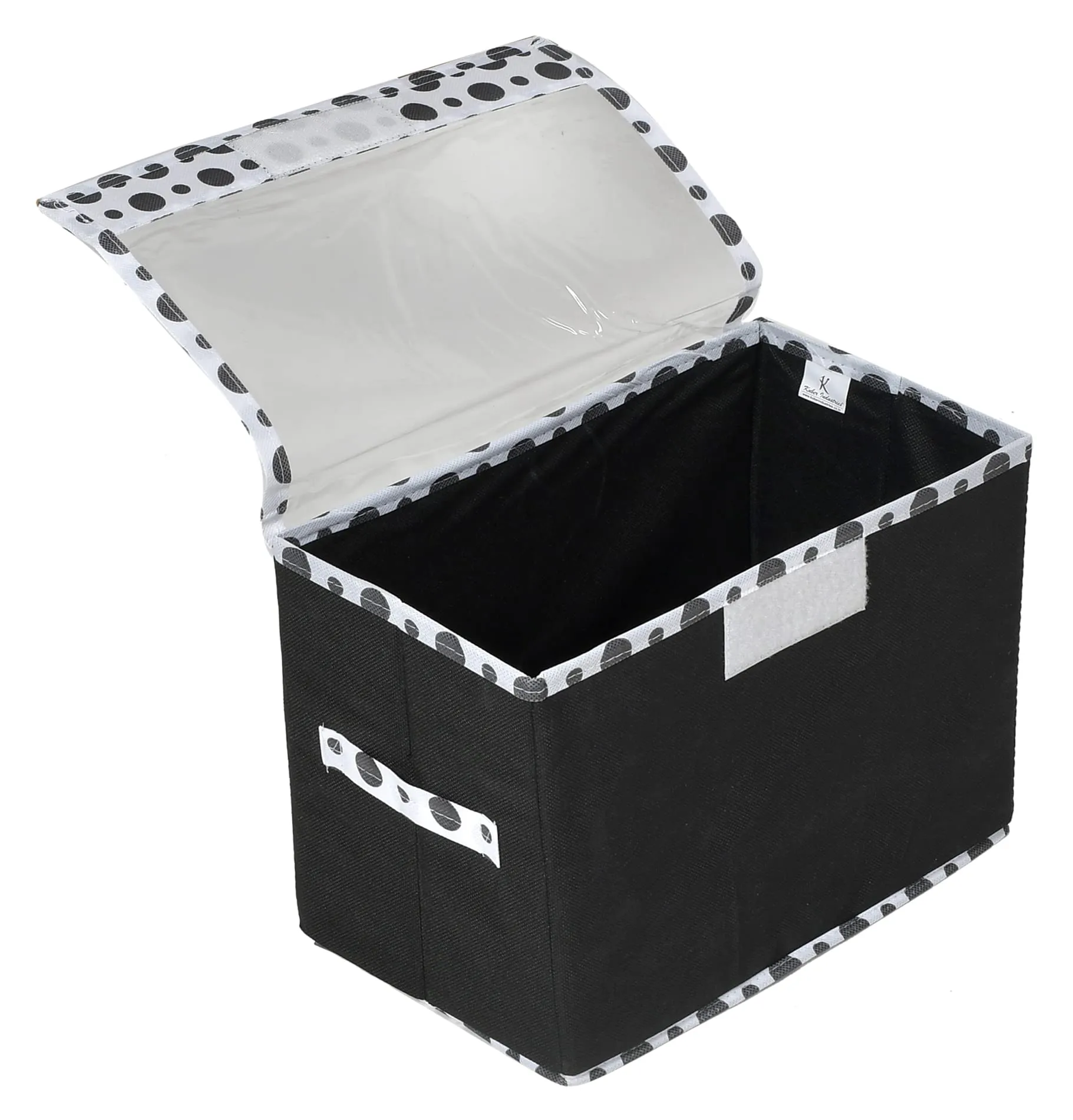 Kuber Industries Foldable Boxes For Storage - (Pack of 2) Multipurpose Storage Organizer For Clothes | Wardrobe | Closet | Toys | Books - Undergarment Organizer With Handle And Lid (Black-Polka Dots)