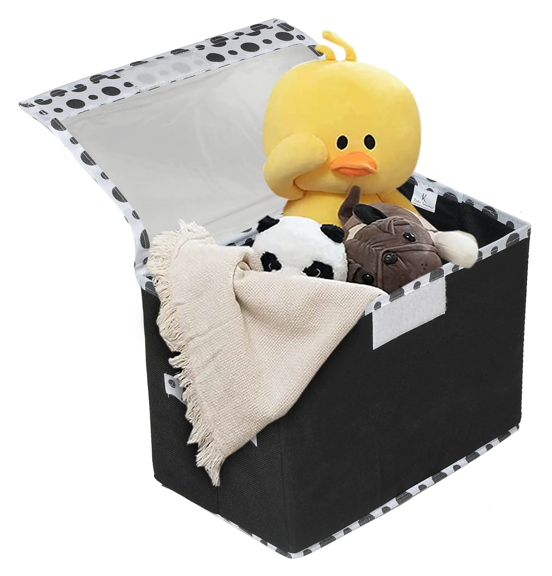 Kuber Industries Foldable Boxes For Storage - (Pack of 2) Multipurpose Storage Organizer For Clothes | Wardrobe | Closet | Toys | Books - Undergarment Organizer With Handle And Lid (Black-Polka Dots)