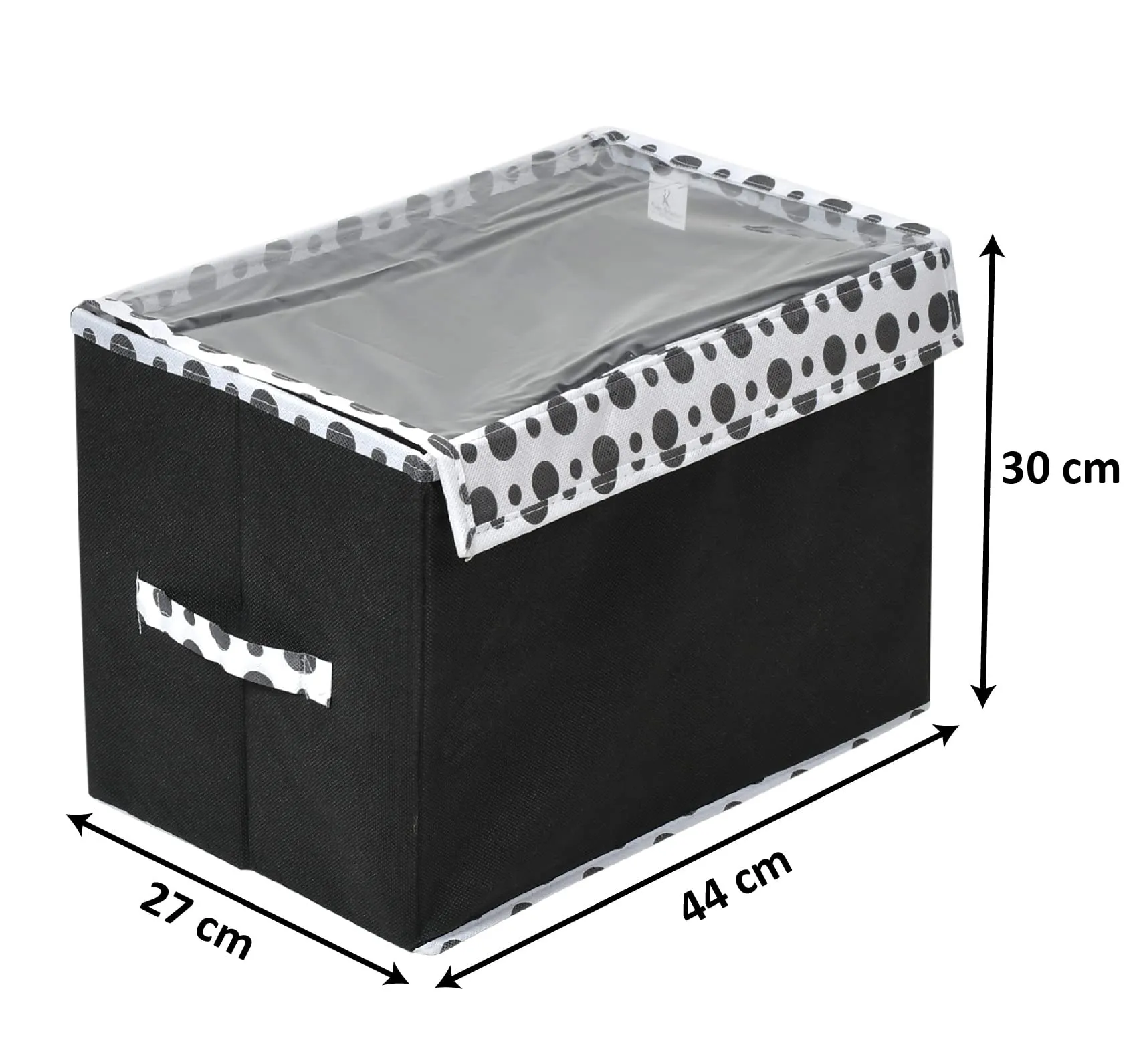 Kuber Industries Foldable Boxes For Storage - (Pack of 2) Multipurpose Storage Organizer For Clothes | Wardrobe | Closet | Toys | Books - Undergarment Organizer With Handle And Lid (Black-Polka Dots)