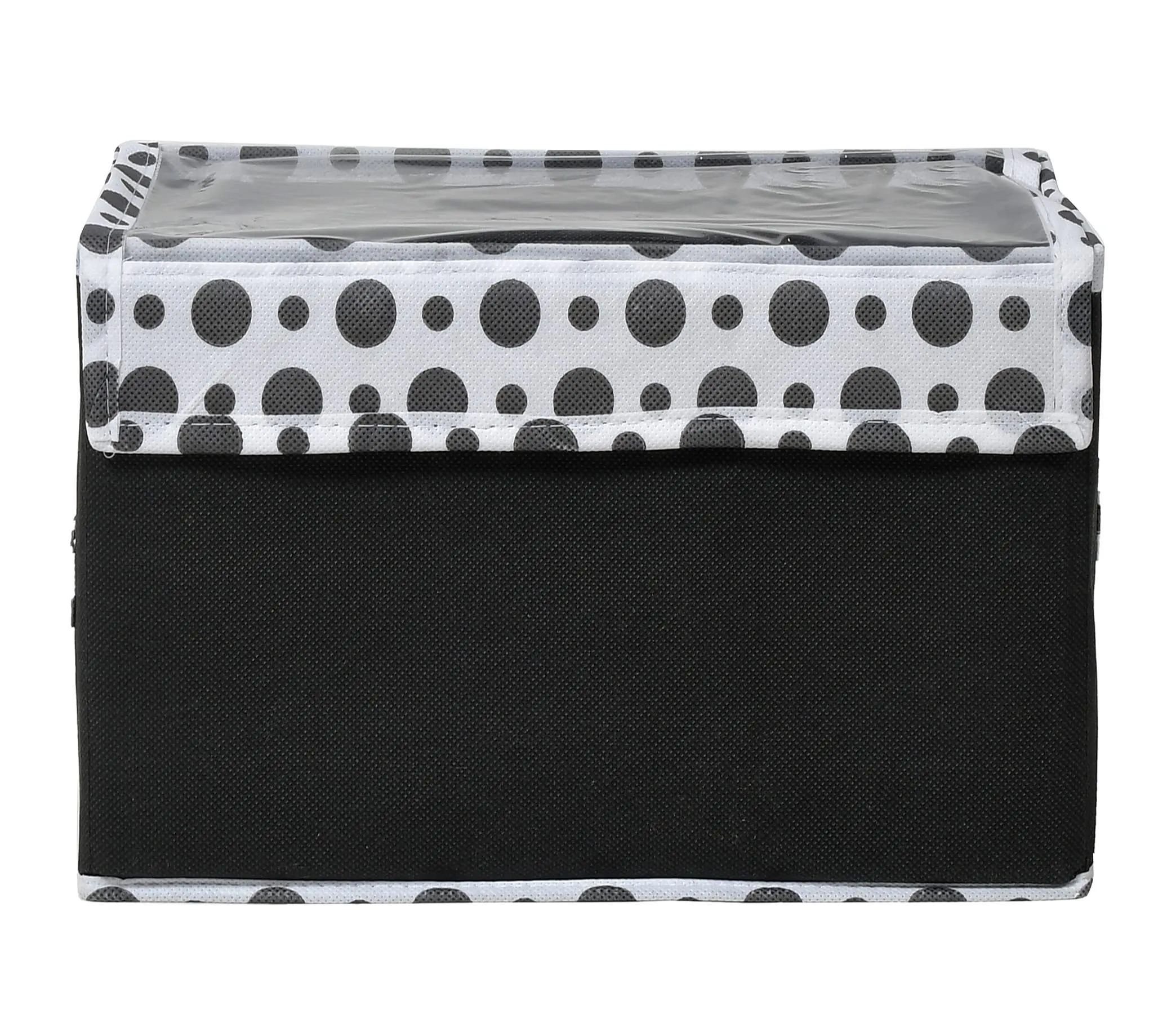 Kuber Industries Foldable Boxes For Storage - (Pack of 2) Multipurpose Storage Organizer For Clothes | Wardrobe | Closet | Toys | Books - Undergarment Organizer With Handle And Lid (Black-Polka Dots)