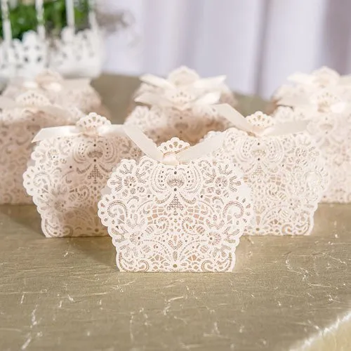 LUSCIOUS FOIL LACE FAVOUR BOX WITH RIBBON (10/pkg)