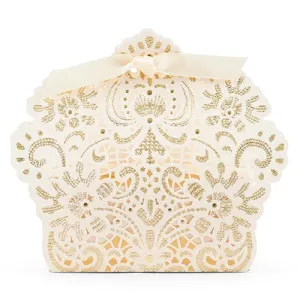 LUSCIOUS FOIL LACE FAVOUR BOX WITH RIBBON (10/pkg)