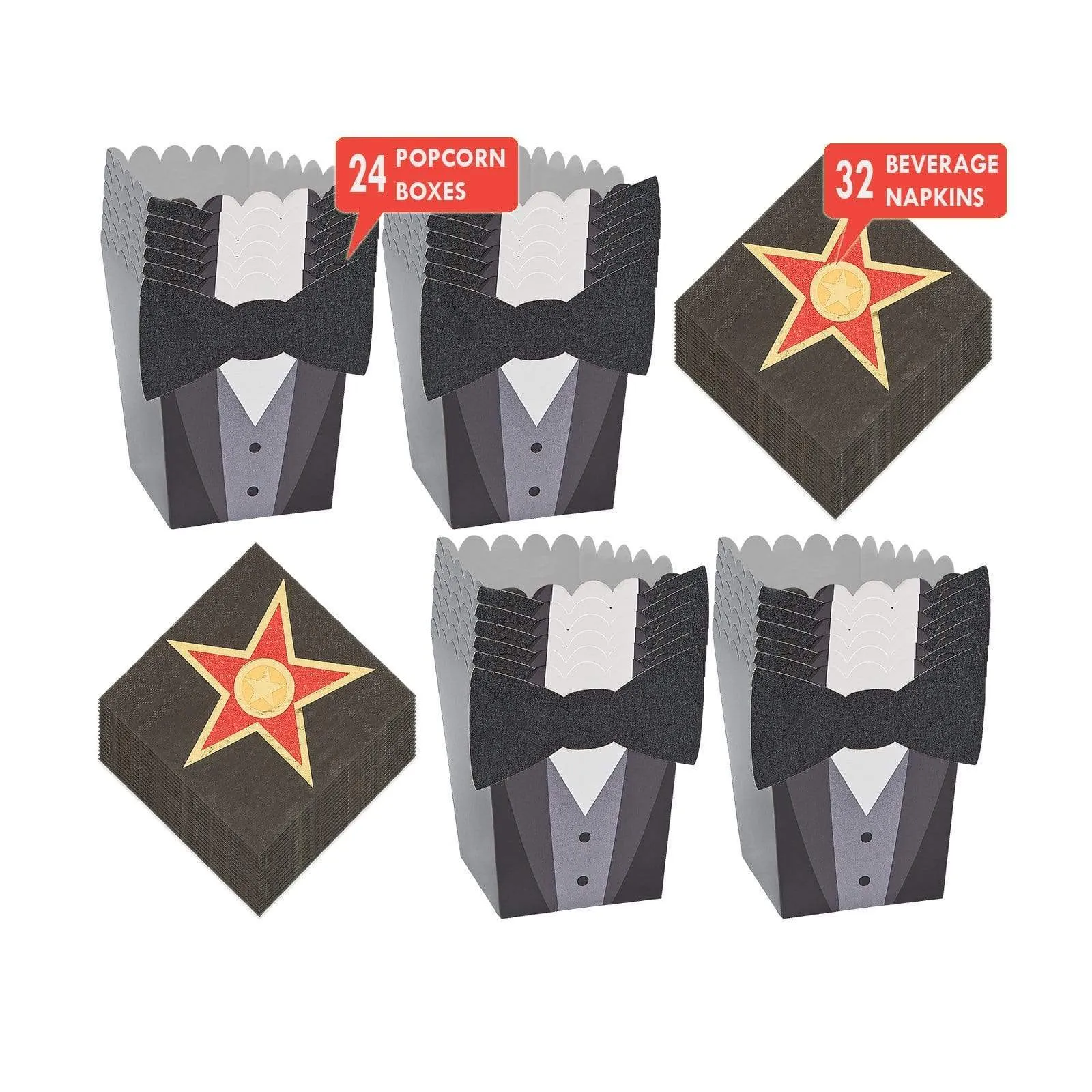 Movie Night Popcorn Snack Boxes and Beverage Napkins (Serves 24)