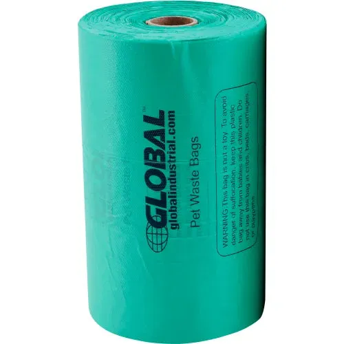 Pet Waste Plastic Bags With Tie-Handles, Green, 400 Bags Per Roll