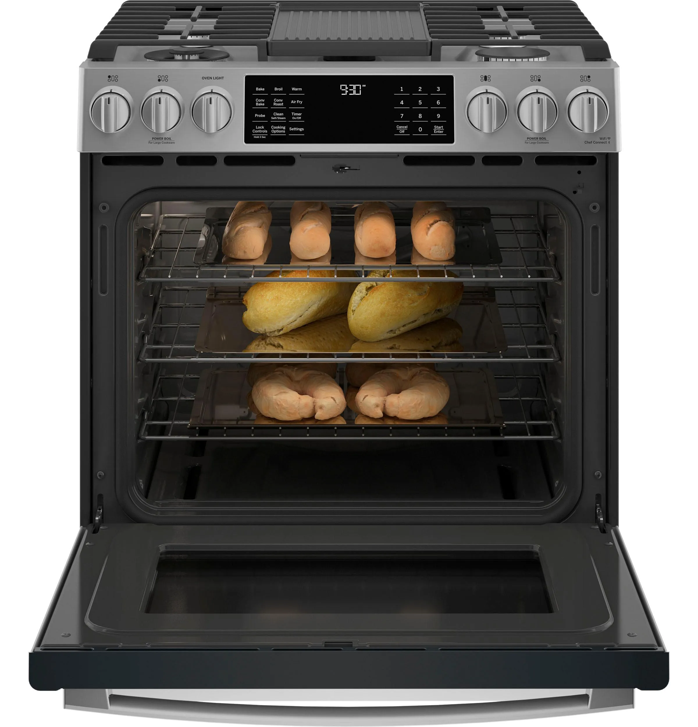 PGS930YPFS GE Profile™ 30" Smart Slide-In Front-Control Gas Fingerprint Resistant Range with No Preheat Air Fry