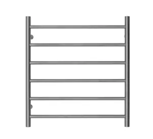 Premium Brushed Nickel Heated Towel Rack - 6 Bars, Round Design, AU Standard, 650x620mm Wide