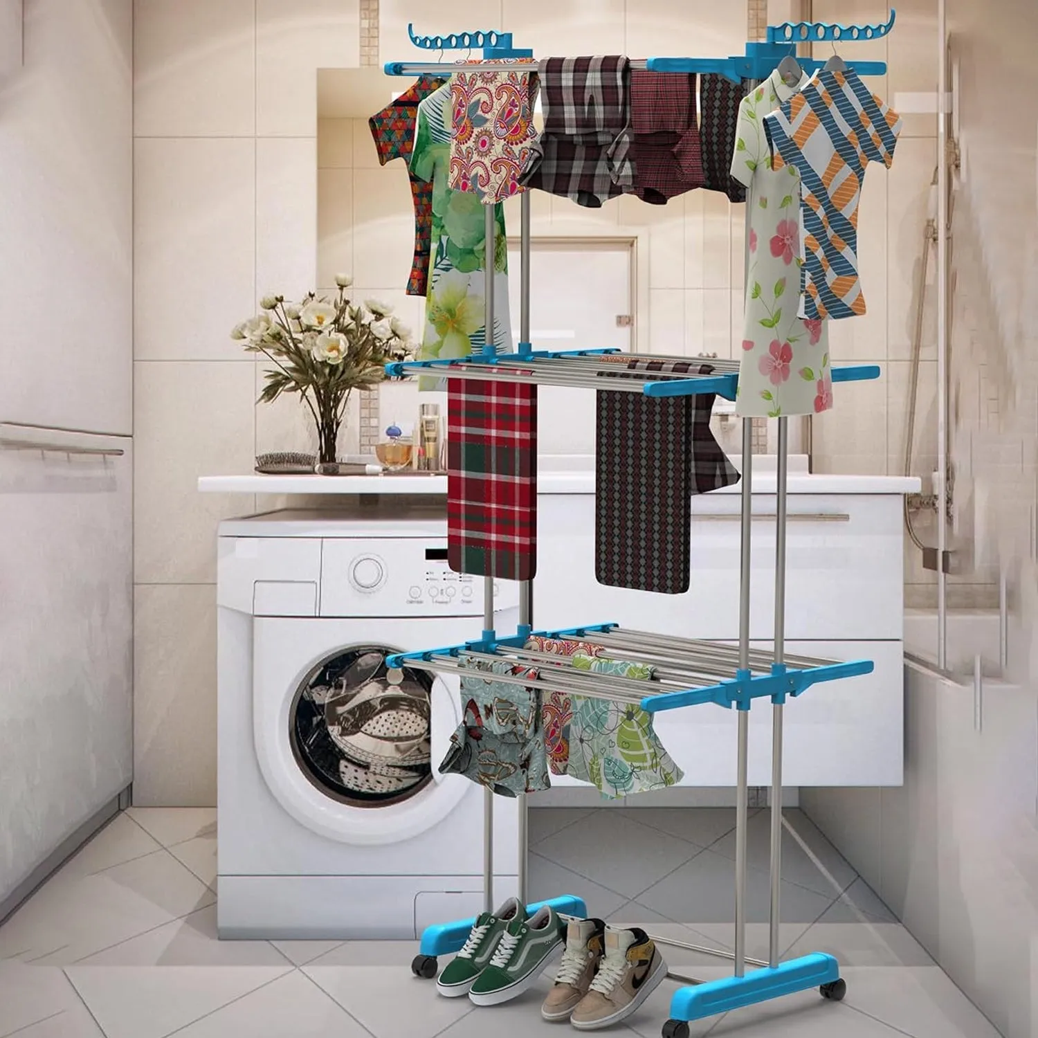 Premium Heavy Duty Stainless Steel 3 Layer Foldable Cloth Drying Stand (1 Set / With Colour Box)