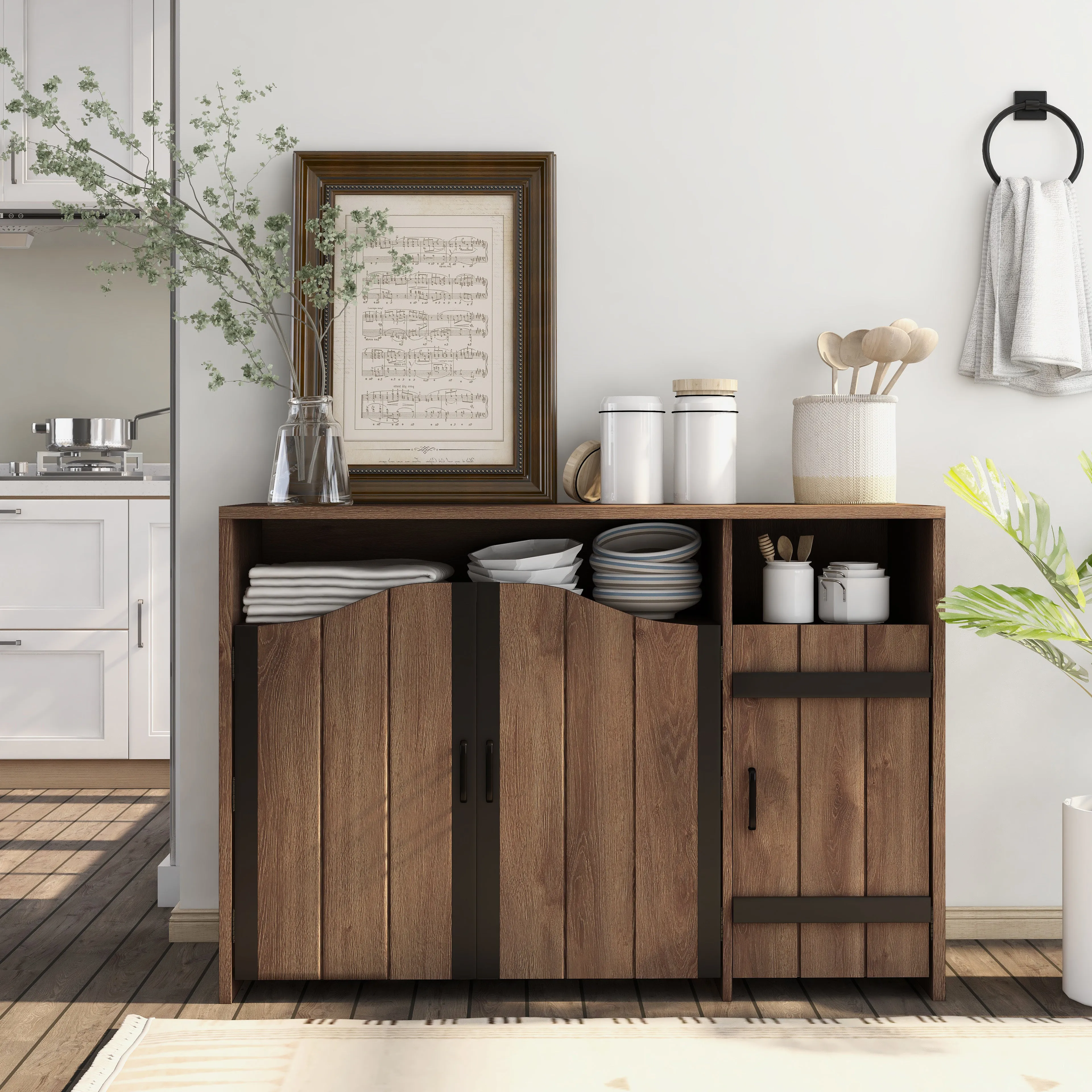 Rosarita Distressed Walnut and Black Saloon Door 6-Bottle Wine Cabinet
