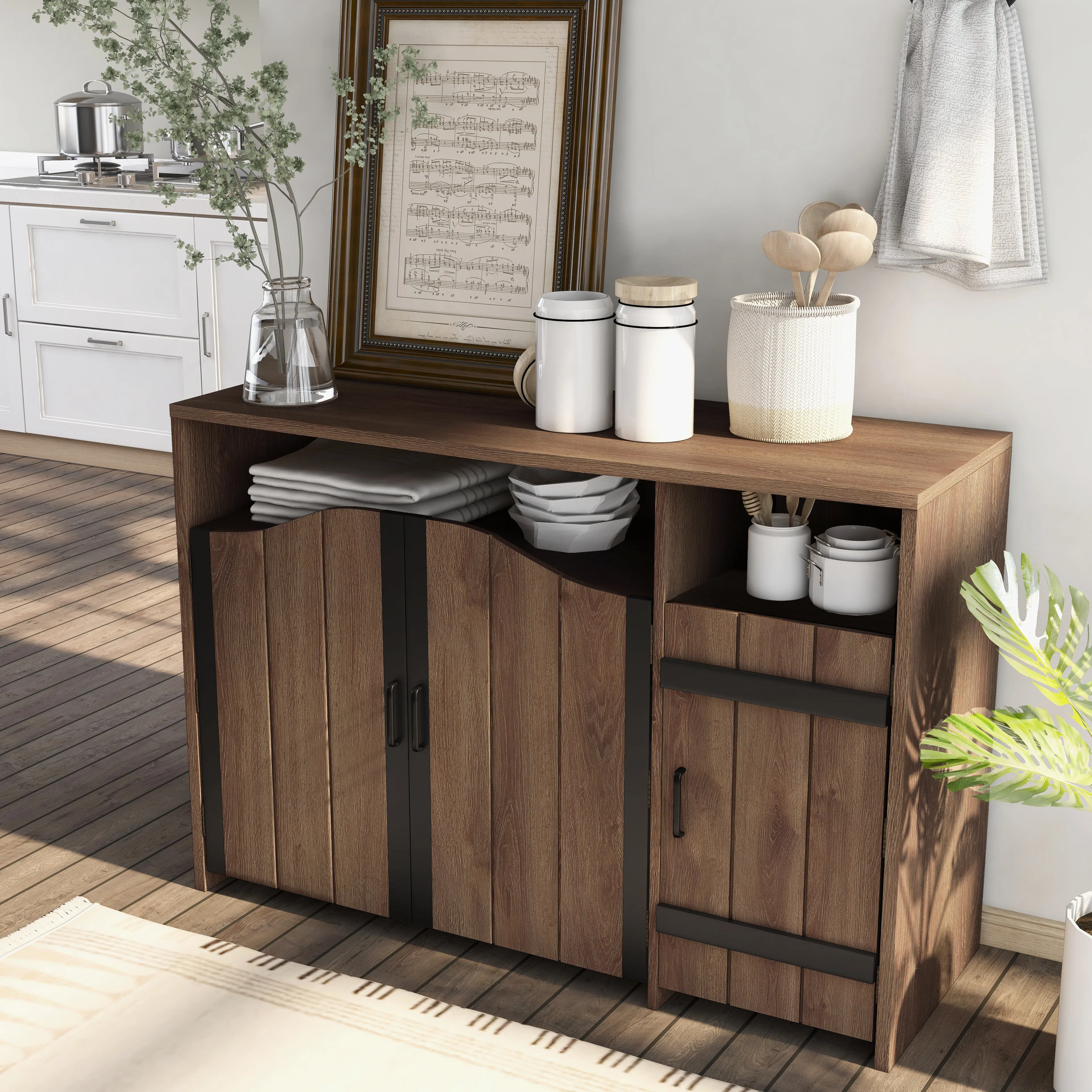 Rosarita Distressed Walnut and Black Saloon Door 6-Bottle Wine Cabinet