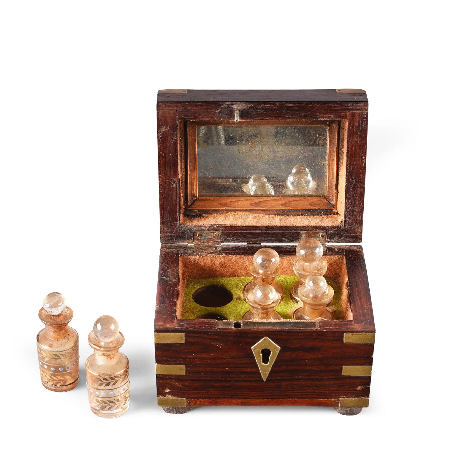 Rosewood Scent Box With Bottles From Lucknow - 19th Century