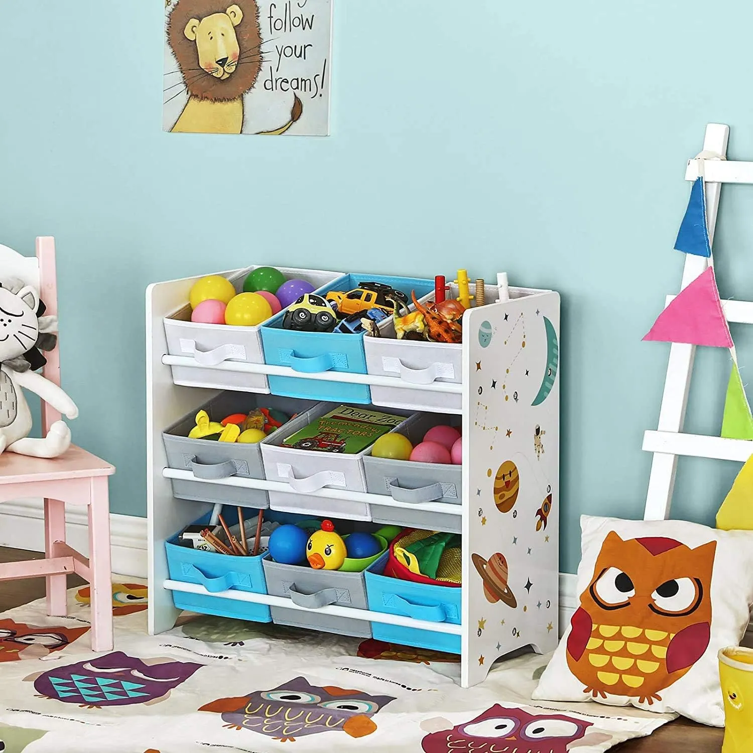SONGMICS Children's Storage Shelf for Toys and Books, Toy Chest with 9 Removable Boxes UGKR33WT