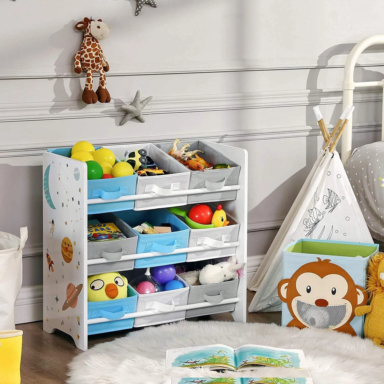 SONGMICS Children's Storage Shelf for Toys and Books, Toy Chest with 9 Removable Boxes UGKR33WT
