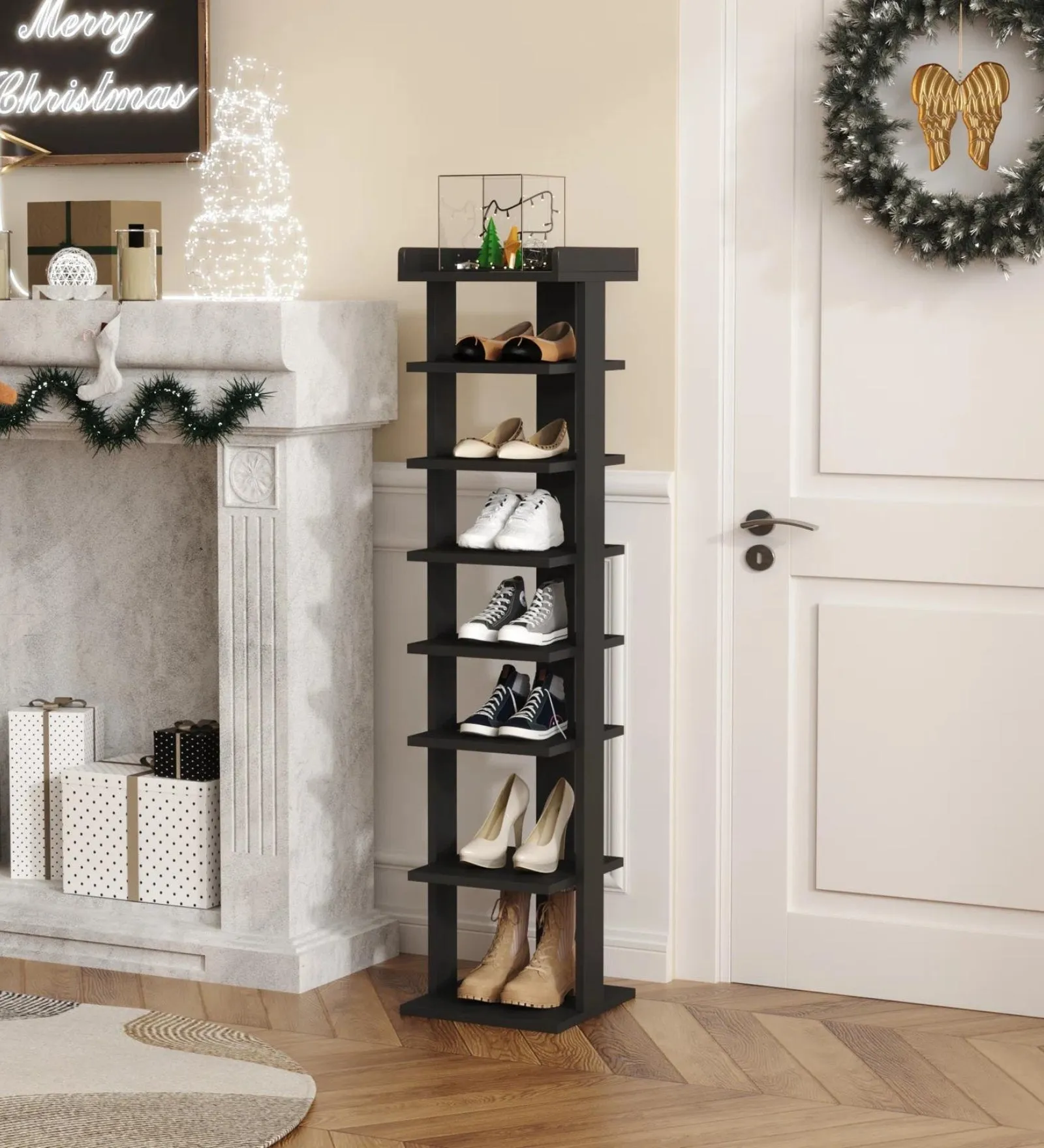 Taila Shoe Rack in Frosty White & Wenge Finish