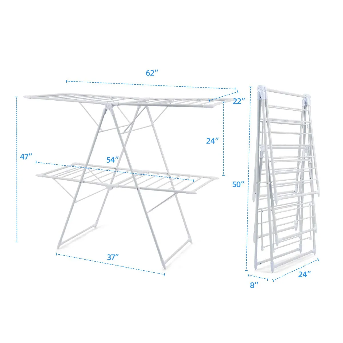 Tangkula Foldable Clothes Drying Rack, Garment Drying Hanger with Adjustable Gullwing
