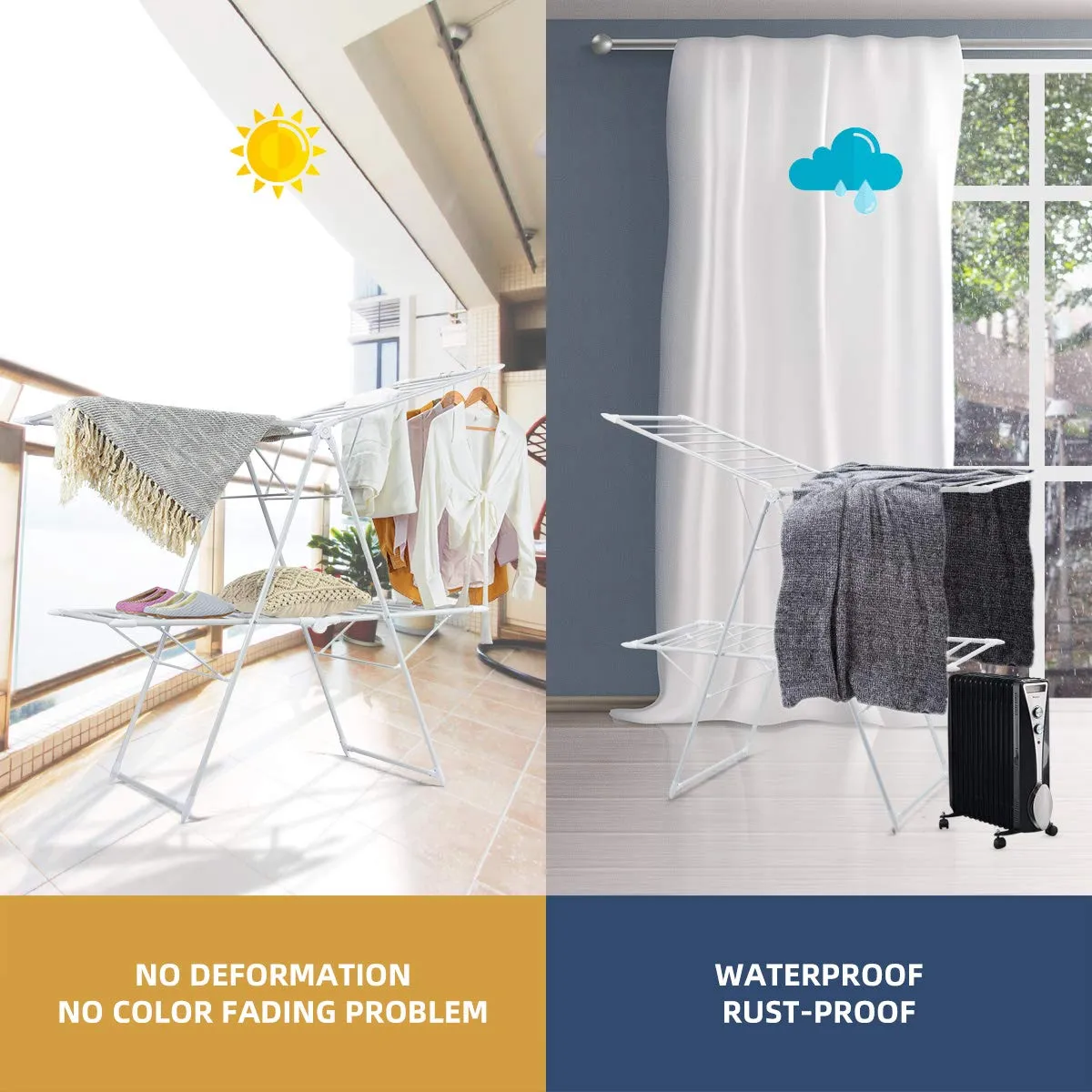 Tangkula Foldable Clothes Drying Rack, Garment Drying Hanger with Adjustable Gullwing