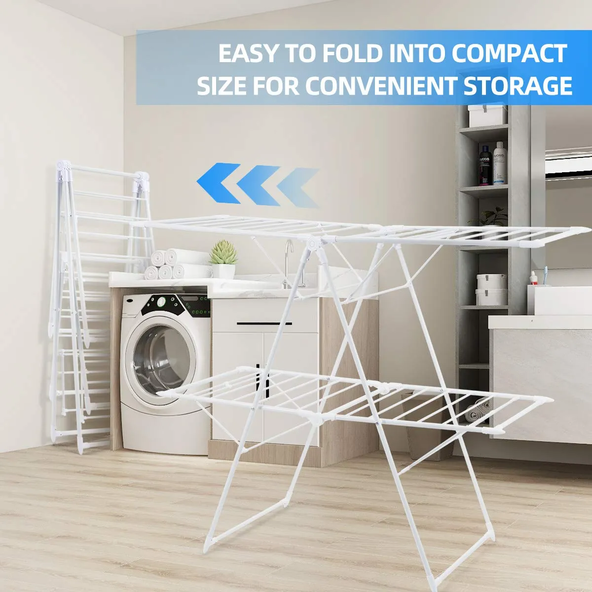 Tangkula Foldable Clothes Drying Rack, Garment Drying Hanger with Adjustable Gullwing