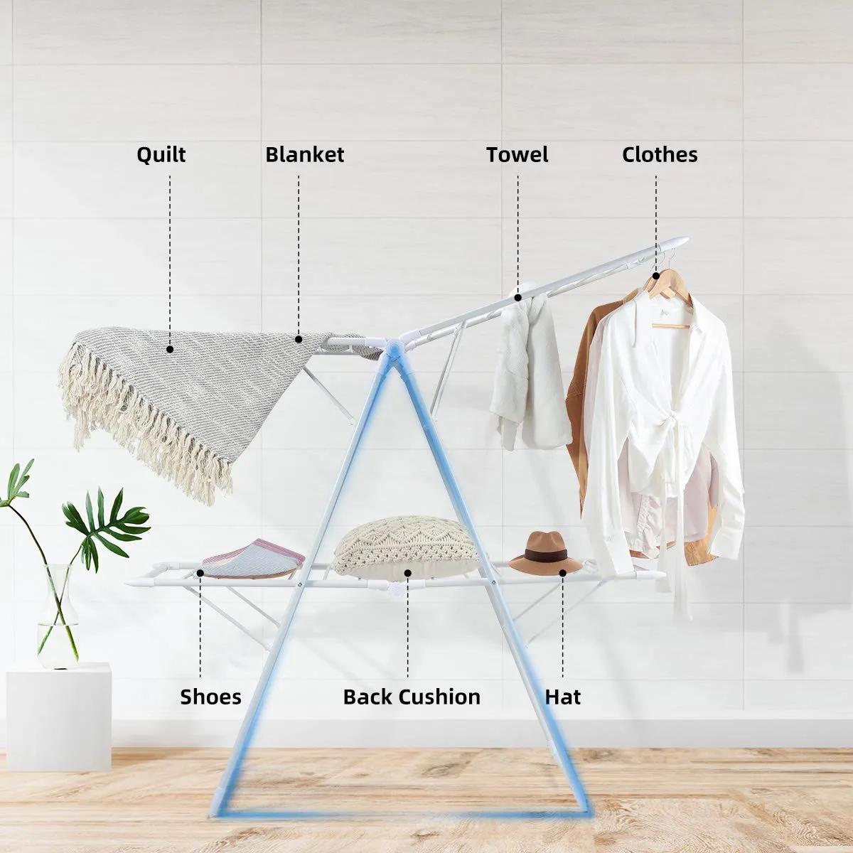 Tangkula Foldable Clothes Drying Rack, Garment Drying Hanger with Adjustable Gullwing