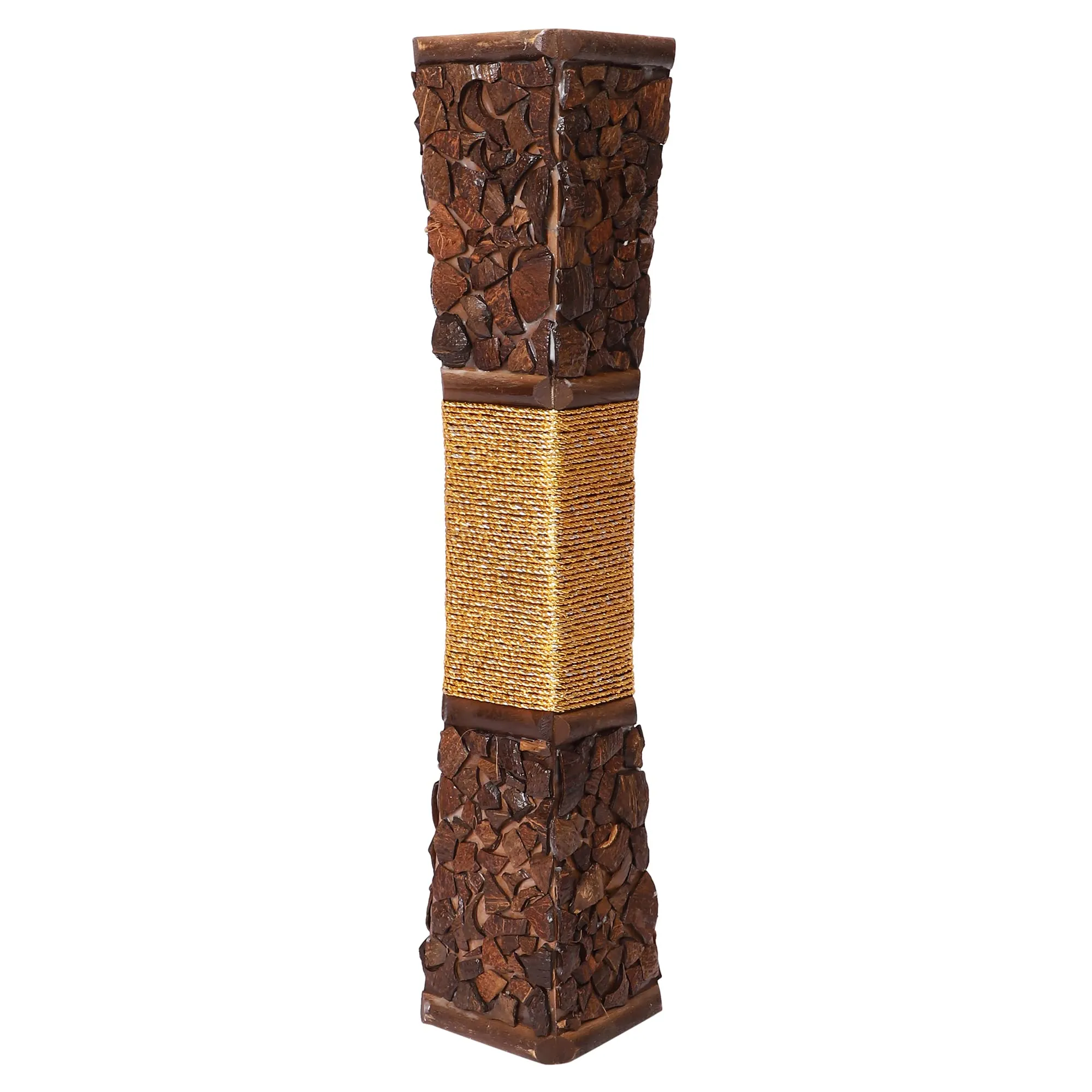 UNIQUE SPANGLERS Floor Wooden Vase with Coconut Shell Chips Wooden Vase (23 inch, Brown) (Large)
